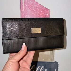 Bvlgari 🖤 Logomania Black Canvas and Leather Unisex Trifold Long Wallet